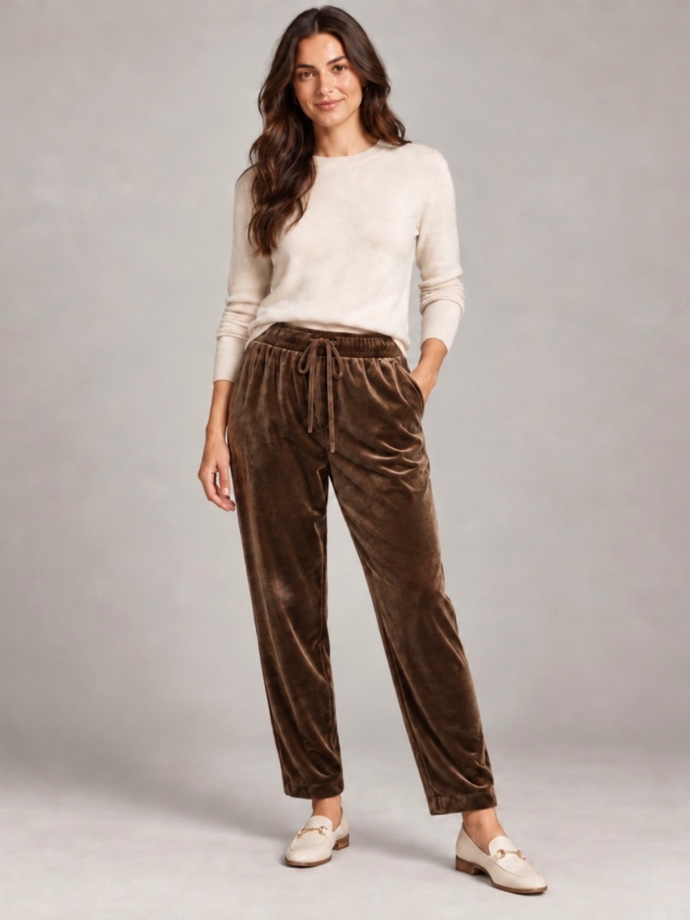 GAP Velvet Jogger Pants Deep Woods Brown Size M Pull-On Stretch